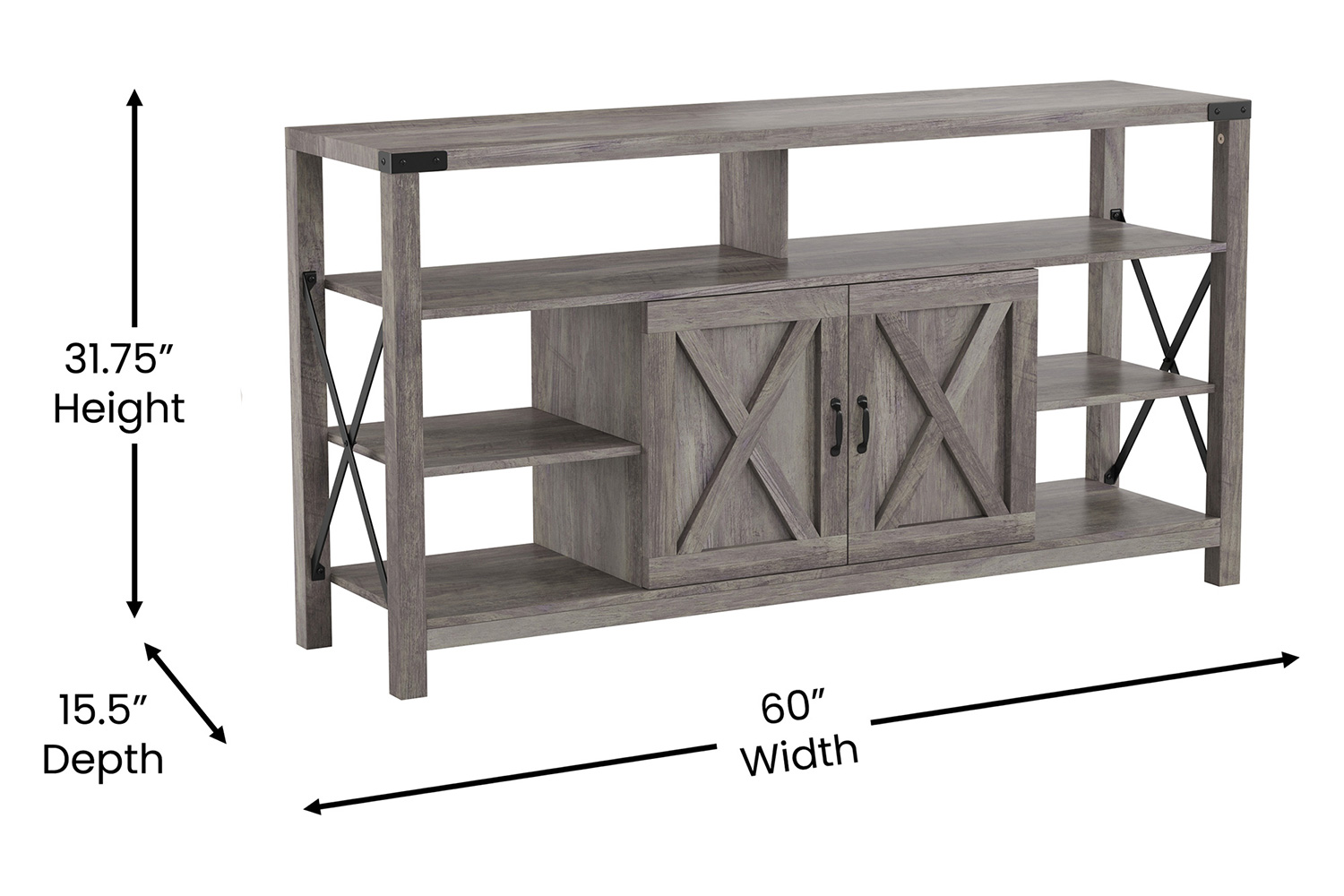 BLNK Wyatt Modern Farmhouse Tall TV Console Cabinet with Storage Cabinets and Shelves for TV's up to 60" - Gray Wash