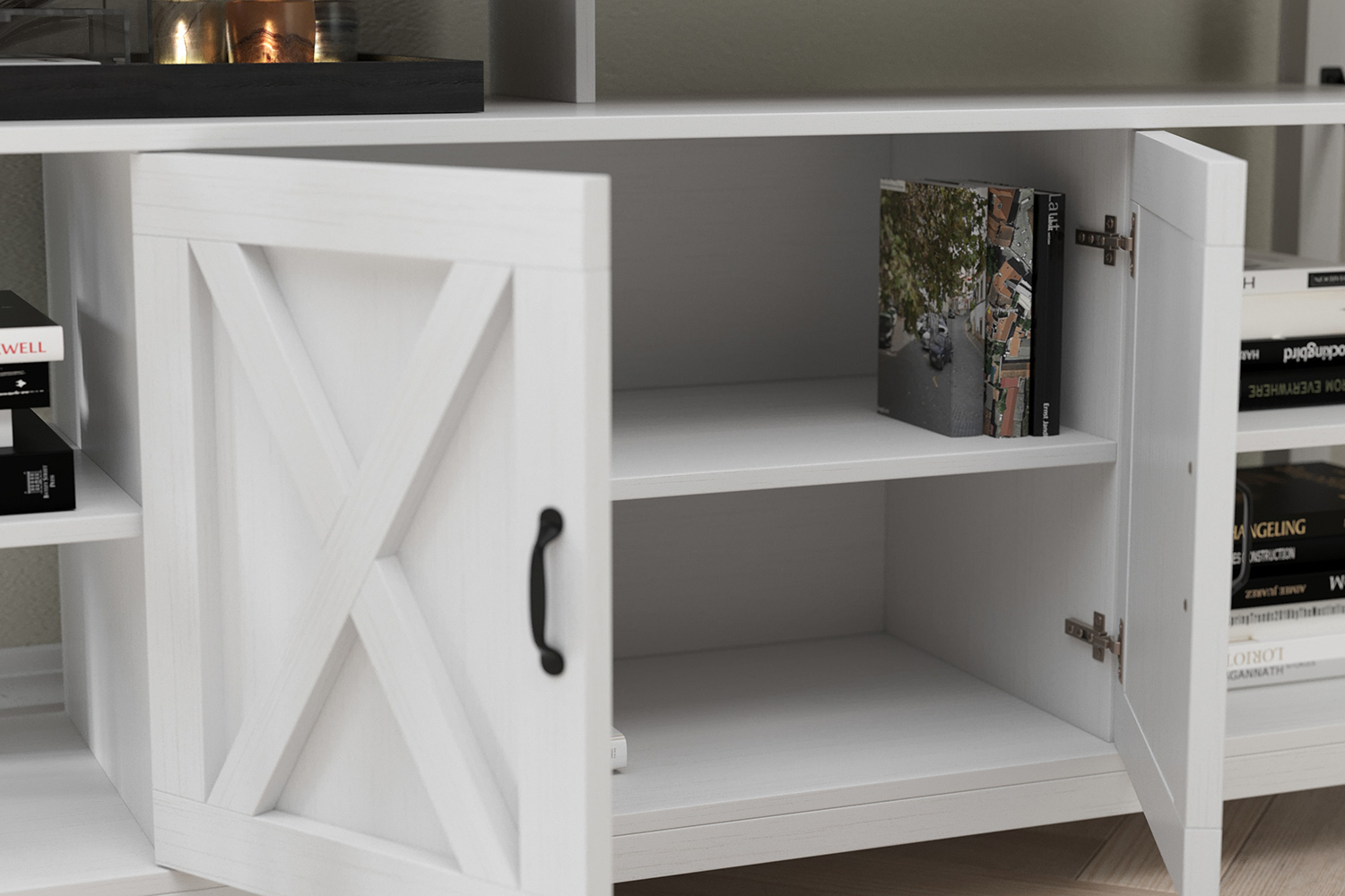 BLNK Wyatt Modern Farmhouse Tall TV Console Cabinet with Storage Cabinets and Shelves for TV's up to 60" - White/Rustic Oak