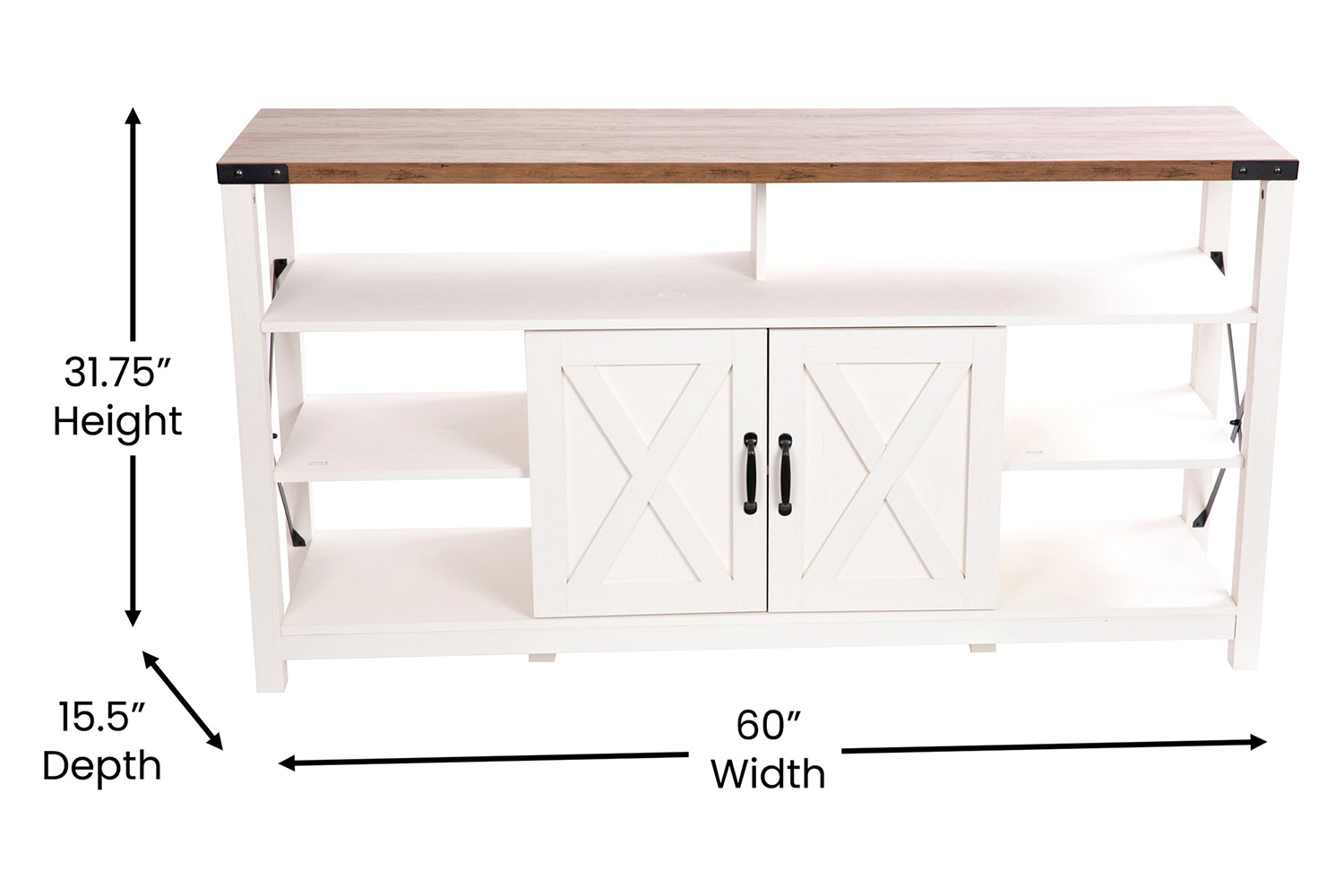BLNK Wyatt Modern Farmhouse Tall TV Console Cabinet with Storage Cabinets and Shelves for TV's up to 60" - White/Rustic Oak