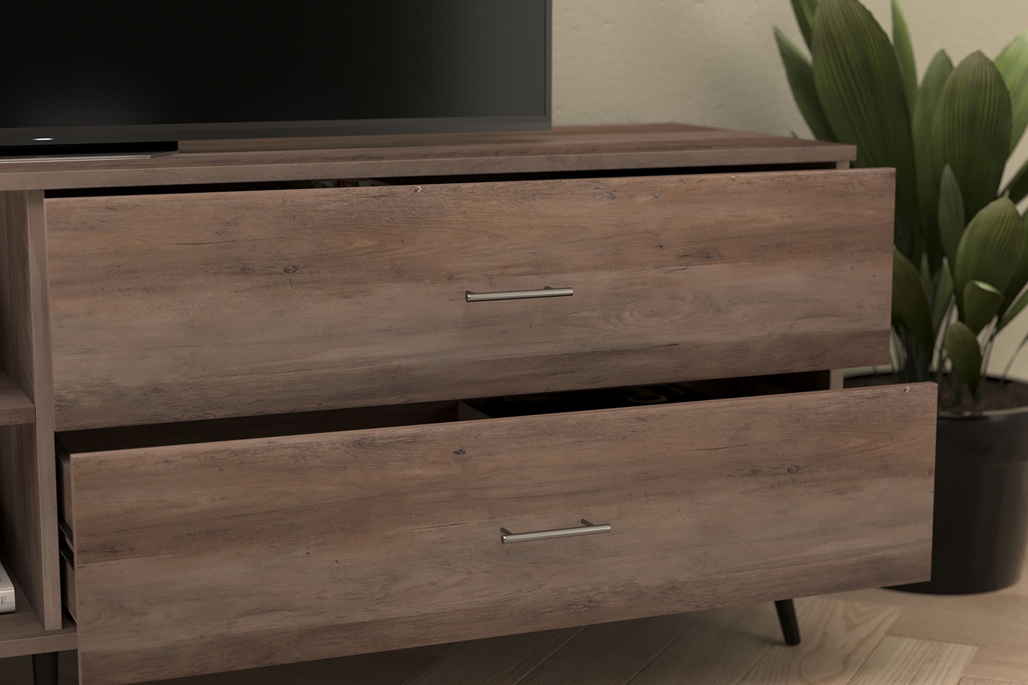 BLNK Nelson Mid Century Modern TV Stand for up to 60" TV's with Adjustable Shelf and Storage Drawers - Walnut