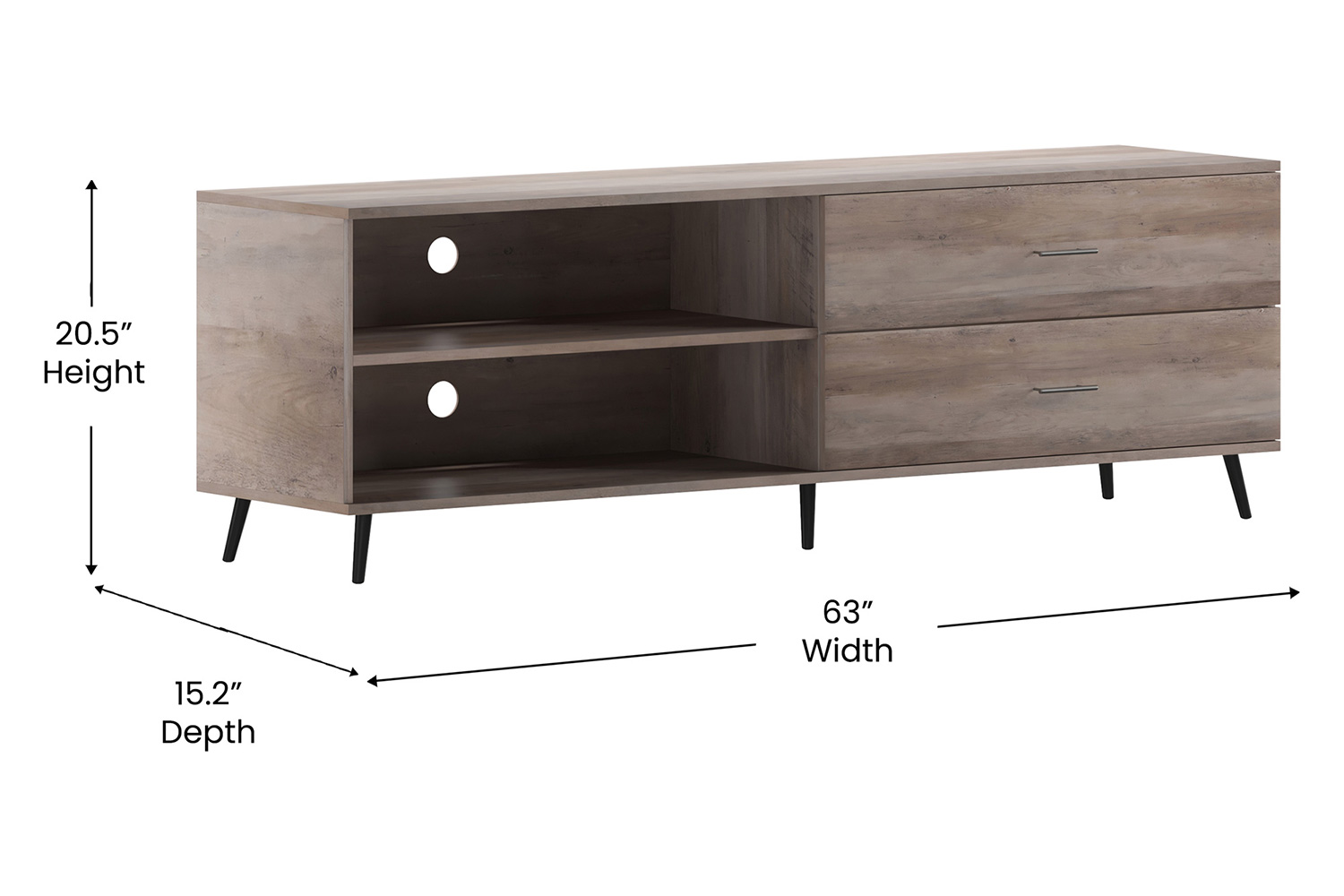BLNK Nelson Mid Century Modern TV Stand for up to 60" TV's with Adjustable Shelf and Storage Drawers - Walnut