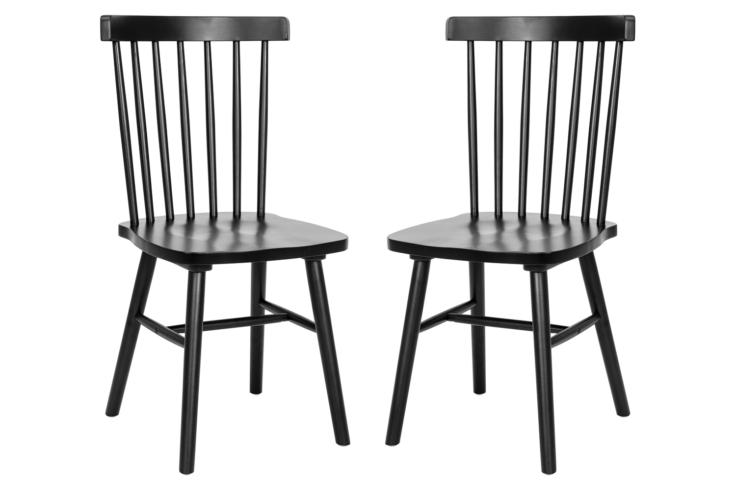 BLNK Ingrid Commercial Windsor Dining Chairs, Solid Wood Armless Spindle Back Restaurant Dining Chairs Set of 2 - Black