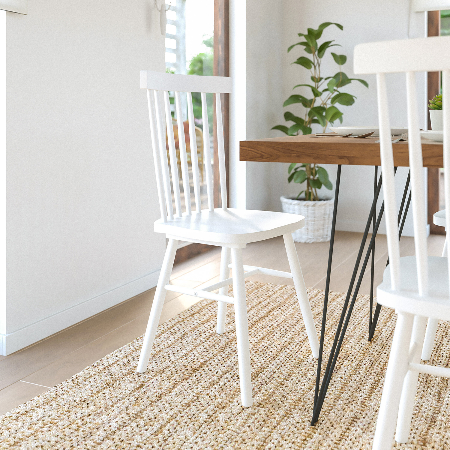 BLNK - Ingrid Commercial Windsor Dining Chairs, Solid Wood Armless Spindle Back Restaurant Dining Chairs Set of 2