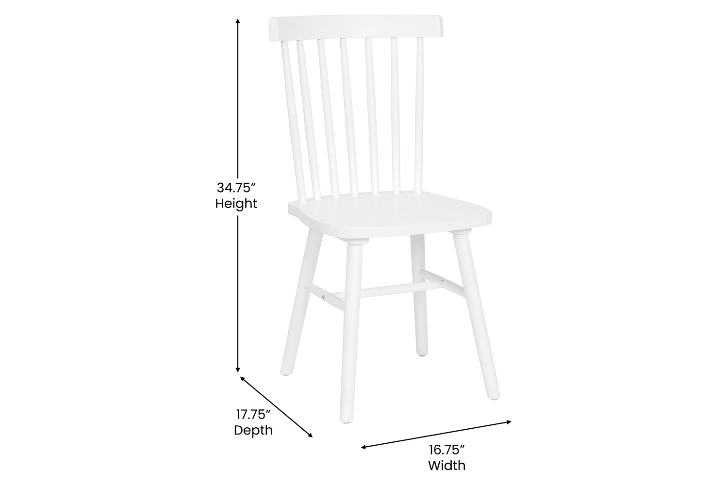 BLNK Ingrid Commercial Windsor Dining Chairs, Solid Wood Armless Spindle Back Restaurant Dining Chairs Set of 2 - White