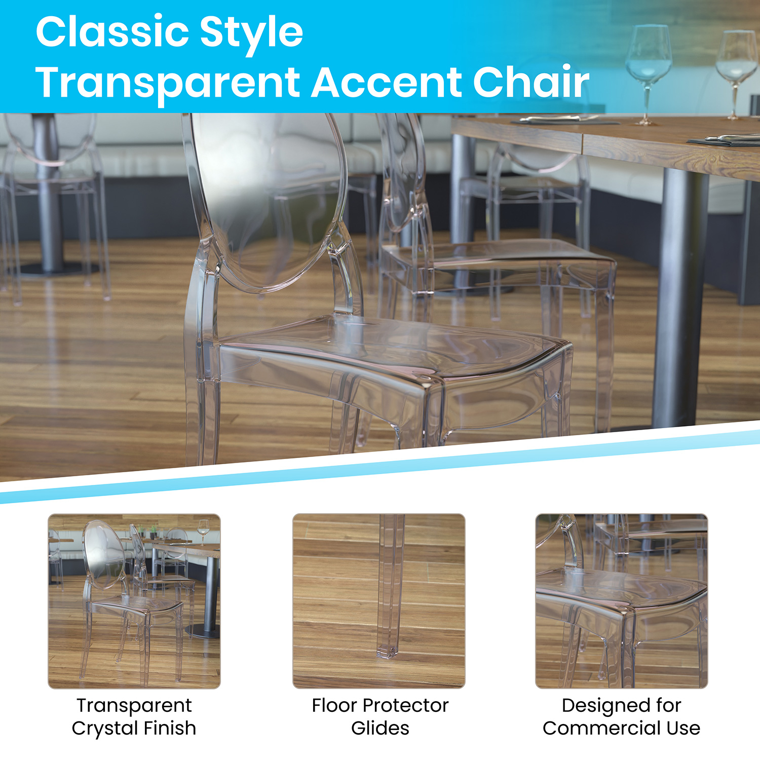 BLNK - Revna Transparent Crystal Banquet and Event Ghost Chairs Set of 4