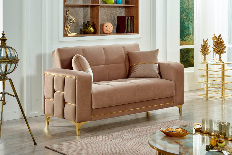 Furnia Alice Convertible Sleeper Loveseat - Beige, Fabric