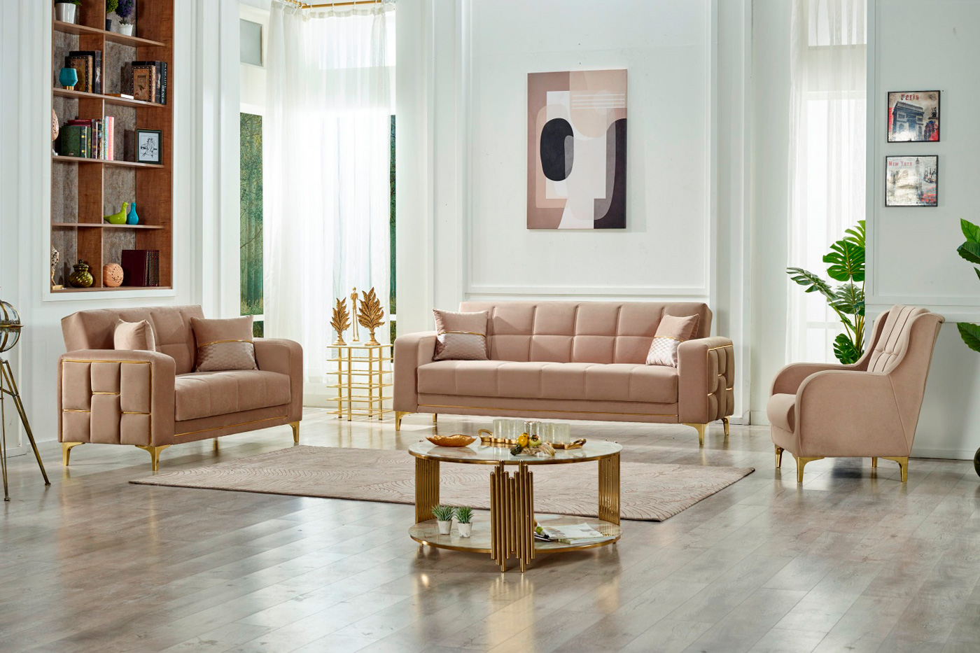 Furnia Alice Convertible Sleeper Loveseat - Beige, Fabric