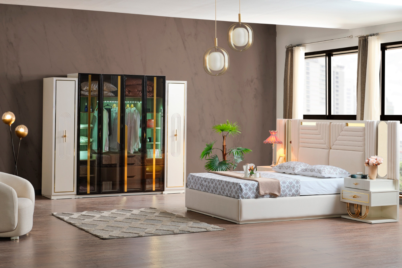 Furnia - Marsel Wardrobe with 6 Doors in Cream