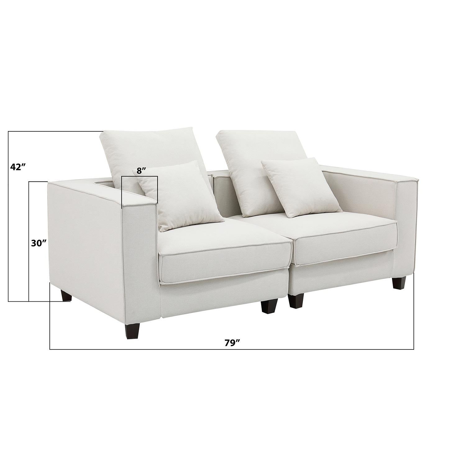 Furnings AVA Beige Luxury Linen Texture Water Repellent Washable Fabric Modular Loveseat