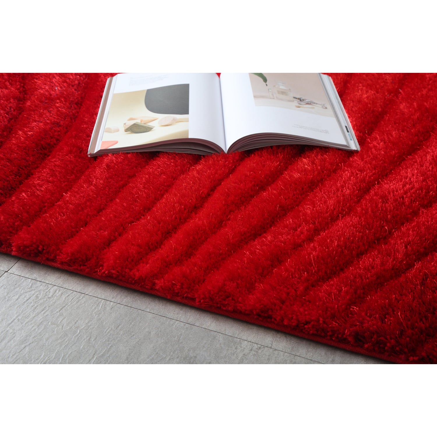 Furnings Ava 3D Red Shag Rug - 3'L x 2'W x 1"H
