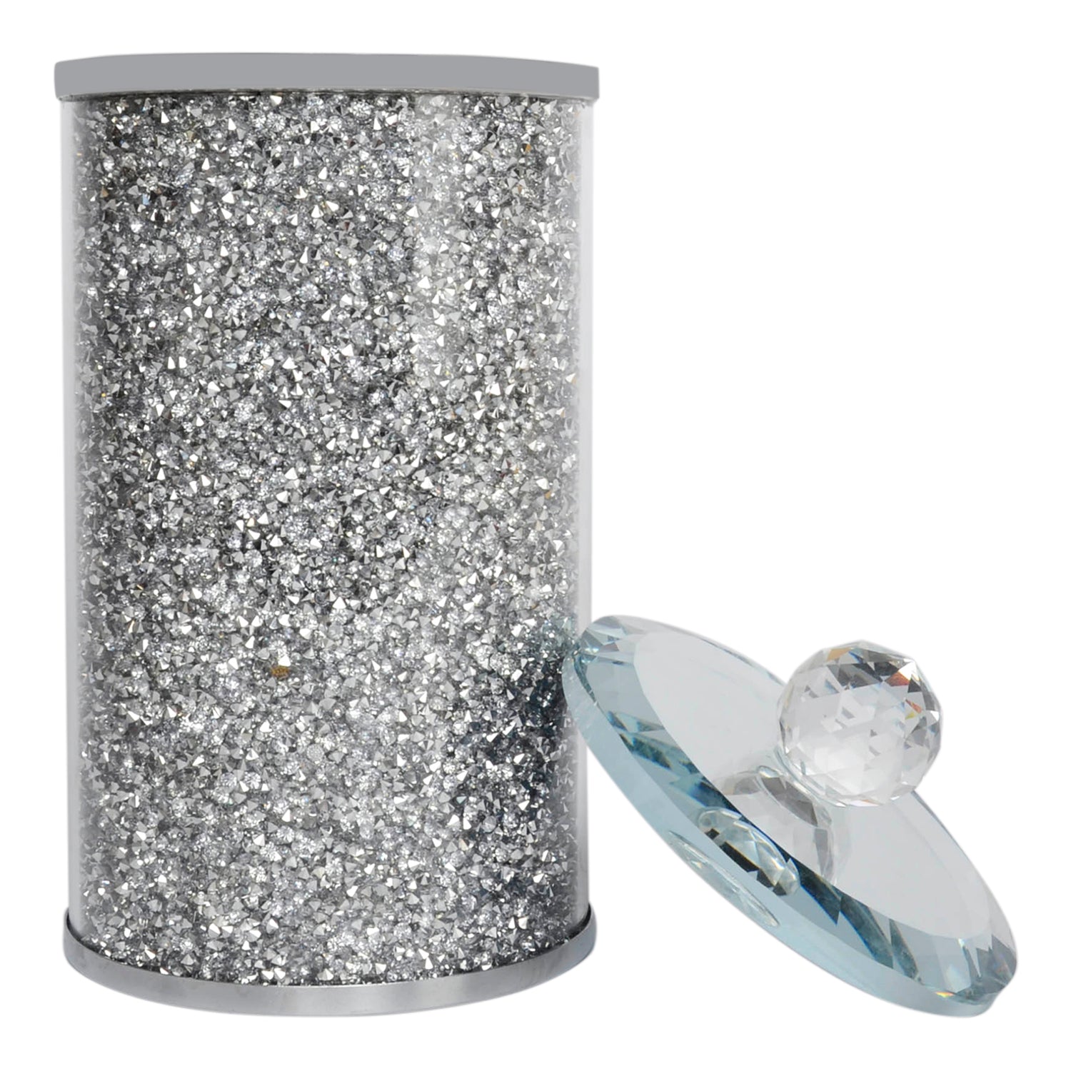 Furnings Silver Crushed Diamond Glass Canister in Gift Box - 5.5"H x 4D