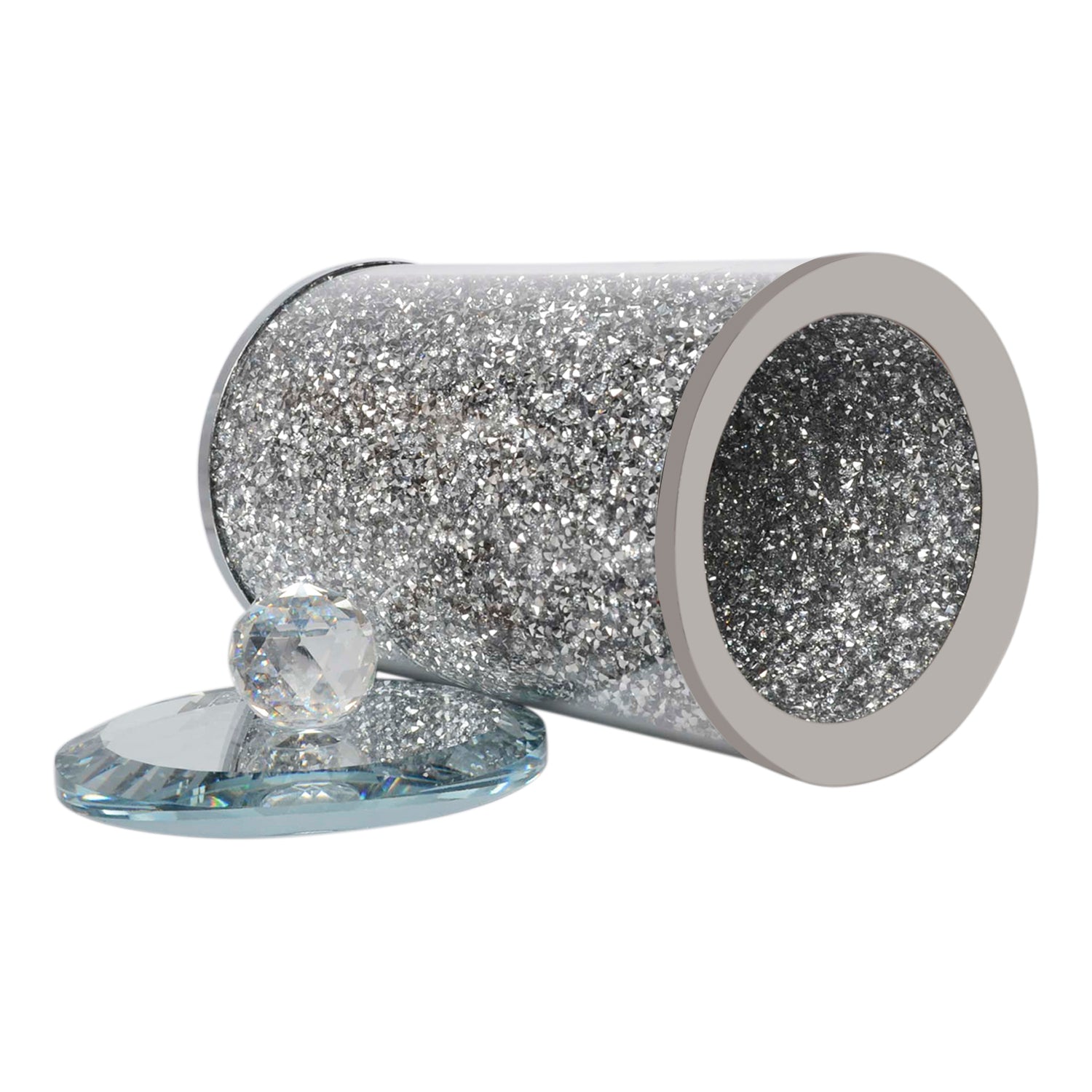 Furnings Silver Crushed Diamond Glass Canister in Gift Box - 5.5"H x 4D