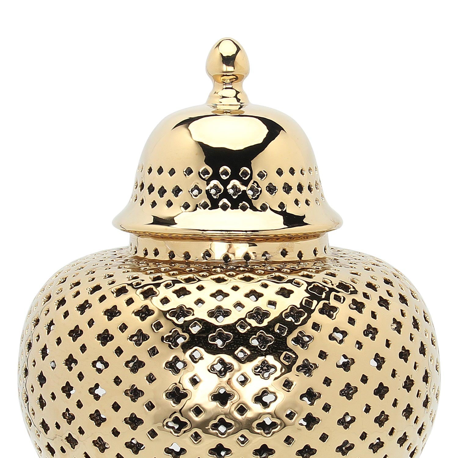 Furnings Stylish Gold Ceramic Ginger Jar with Decorative Design - Large
