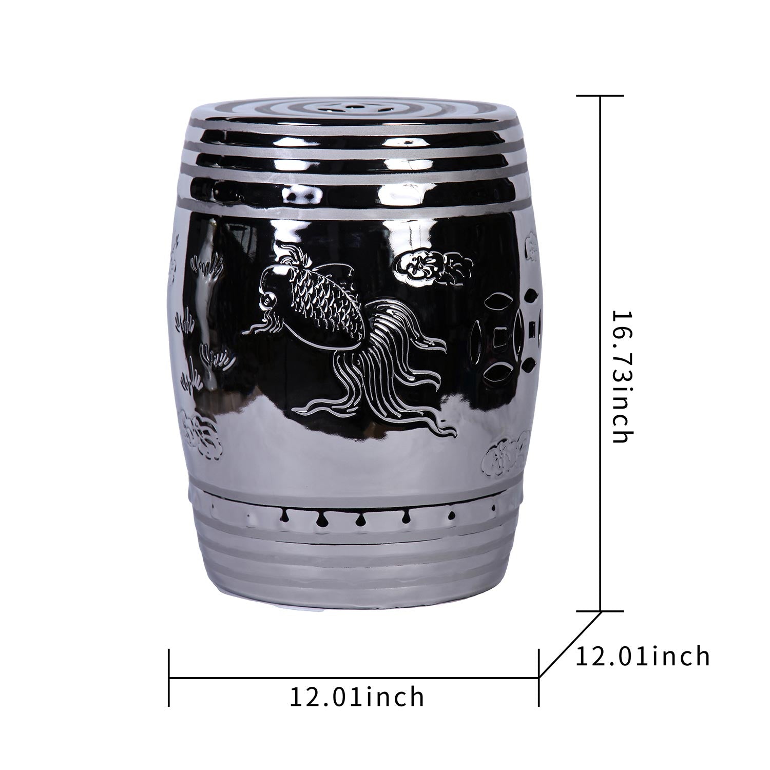 Furnings - Silver End Table with Etched Asian Design
