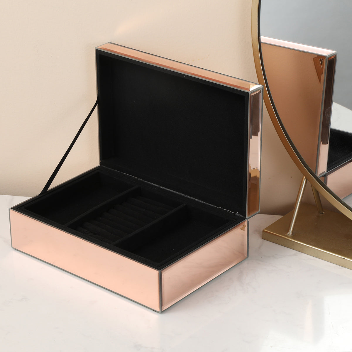 Furnings - Ambrose Exquisite Rose Gold Glass Jewelry Box
