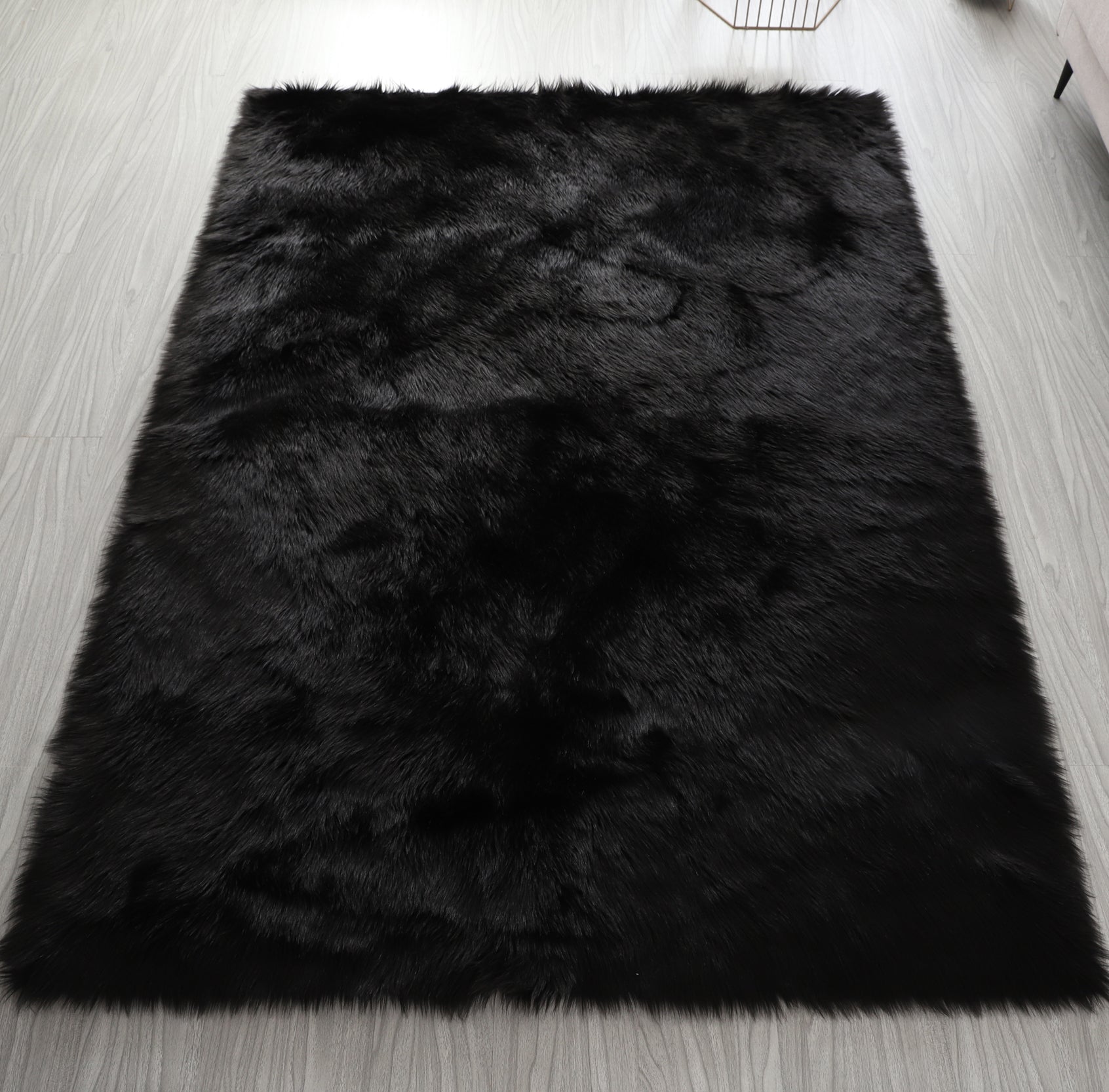 Furnings Cozy Ultra Soft Fluffy Faux Fur Black Area Rug - 5'L x 3'W