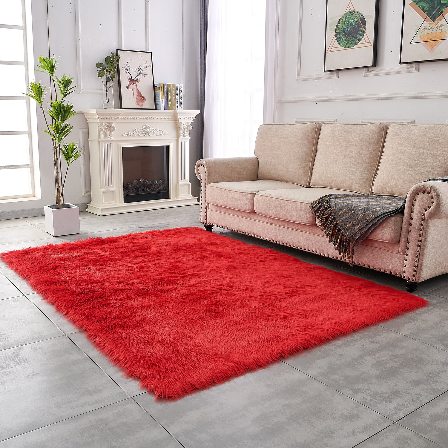 Furnings - Cozy Ultra Soft Fluffy Faux Fur Black Area Rug
