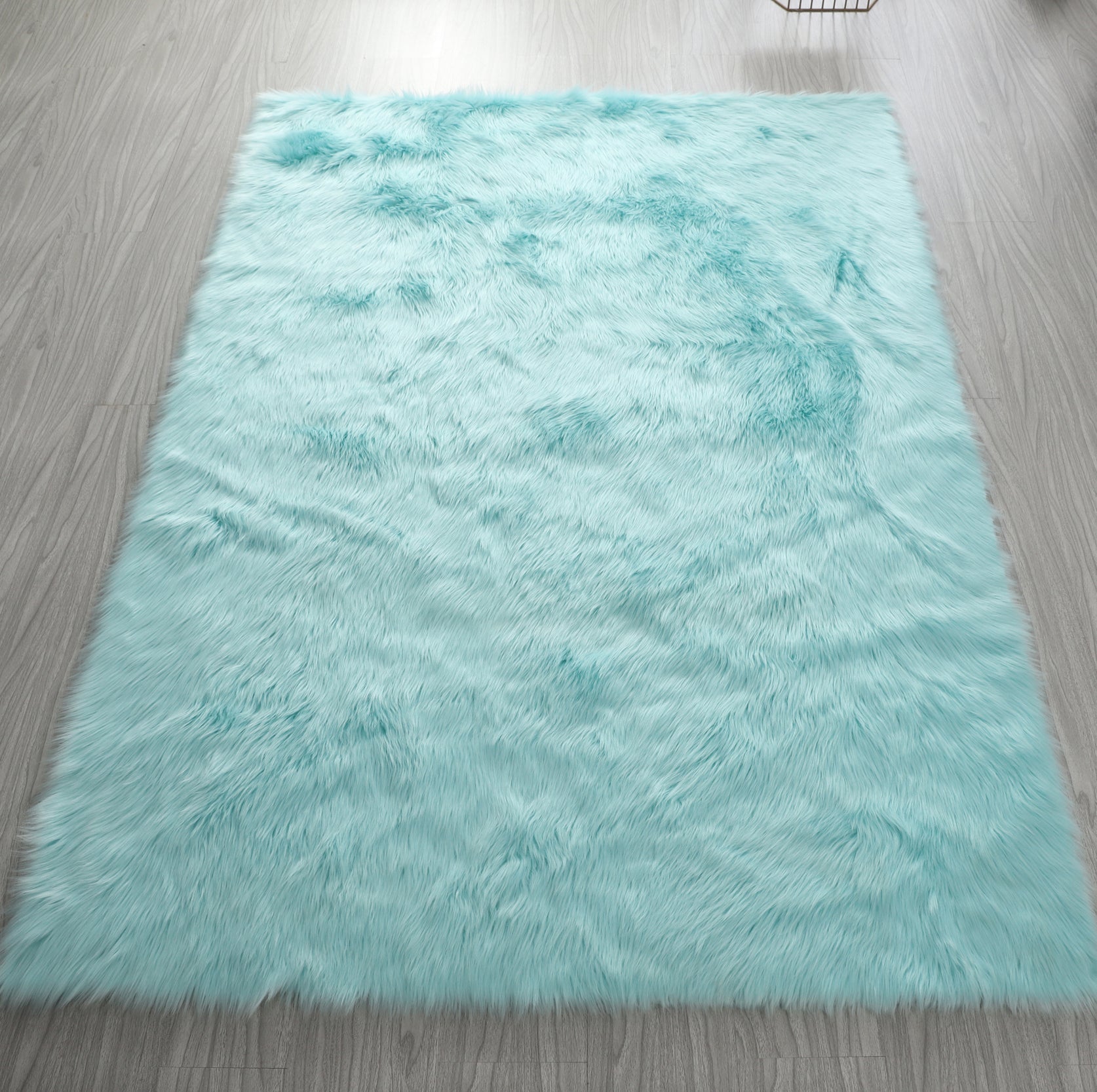 Furnings Cozy Ultra Soft Fluffy Faux Fur Turquoise Area Rug - 5'L x 3'W