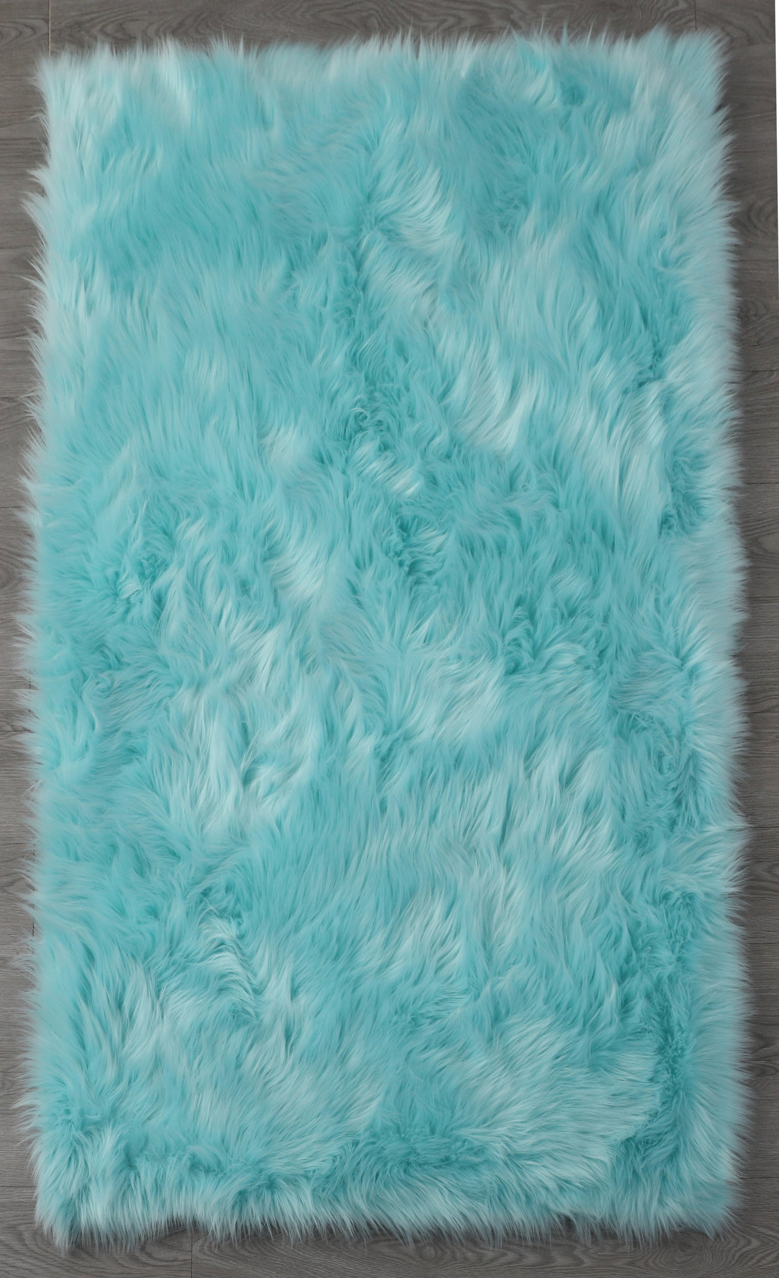 Furnings Cozy Ultra Soft Fluffy Faux Fur Turquoise Area Rug - 5'L x 3'W