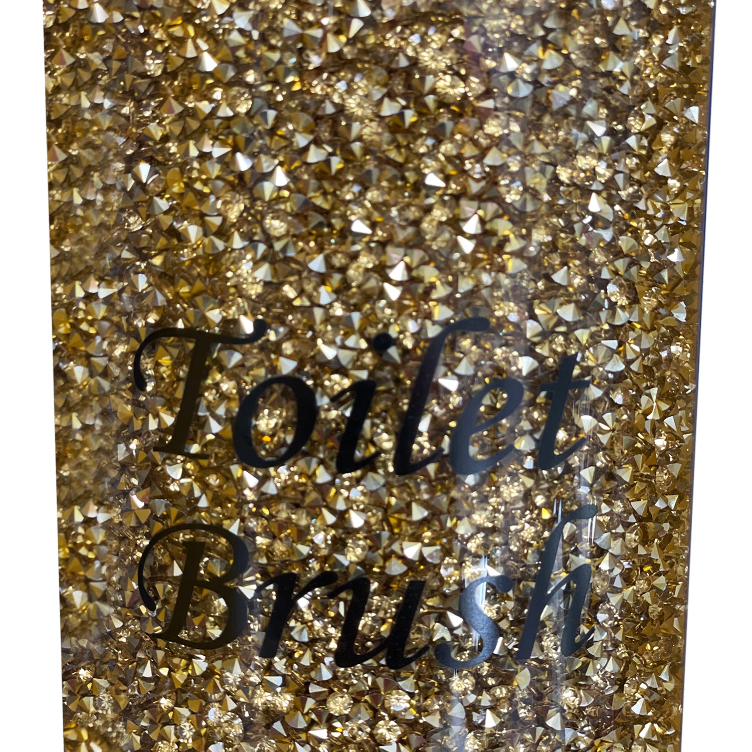 Furnings Toilet Brush Holder with Brush in Gift Box, Gold Crushed Diamond Glass