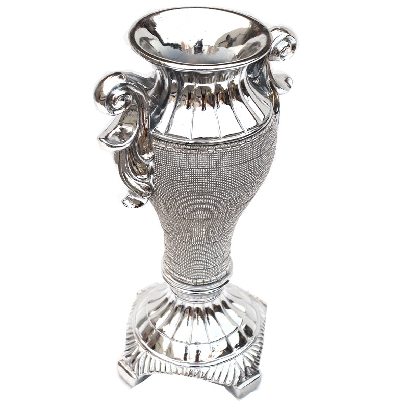 Furnings - Ambrose Chrome Plated Crystal Embellished Ceramic Vase (8.5 In. x 7.5 In. x 15 In.)