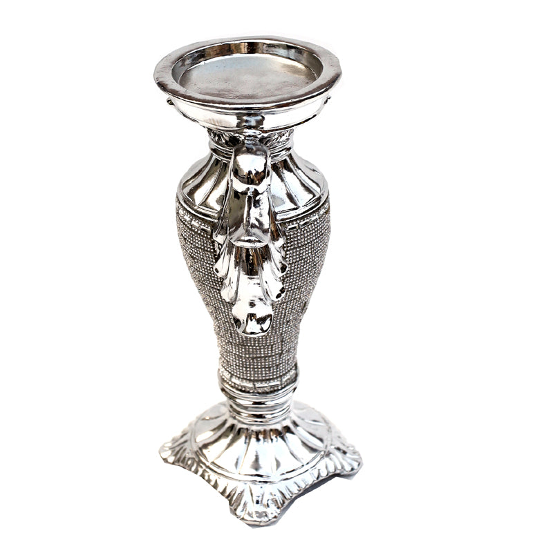 Furnings - Ambrose Chrome Plated Crystal Embellished Ceramic Vase (5.5 In. x 4 In. x 9.5 In.)