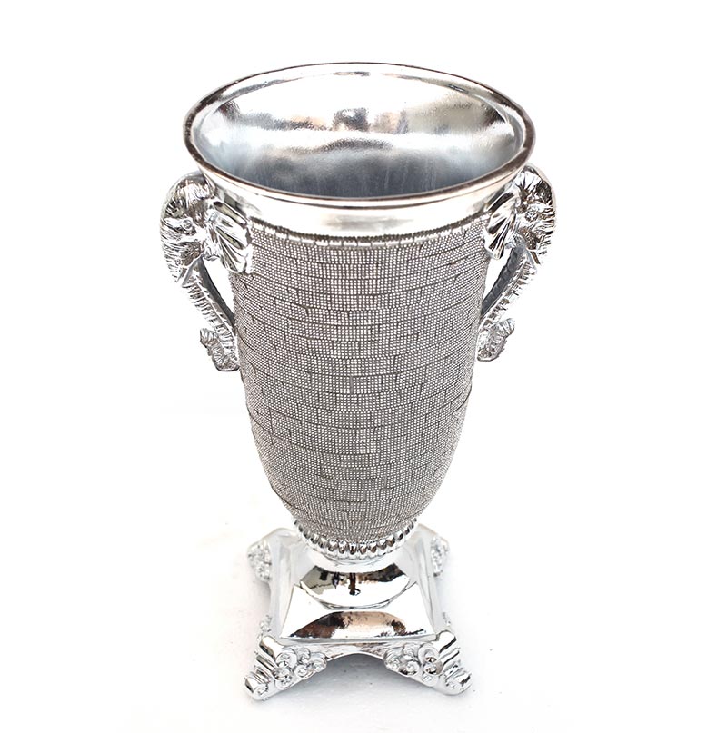 Furnings - Ambrose Chrome Plated Crystal Embellished Ceramic Vase (9 In. x 8 In. x 15 In.)