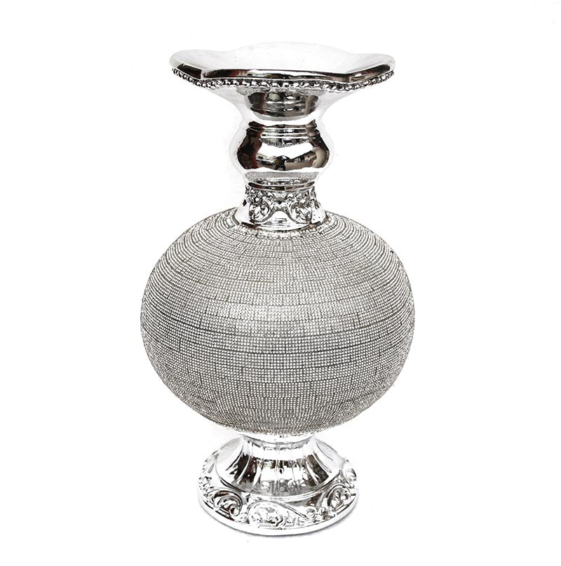 Furnings - Ambrose Chrome Plated Crystal Embellished Ceramic Vase (8 In. x 8 In. x 13 In.)