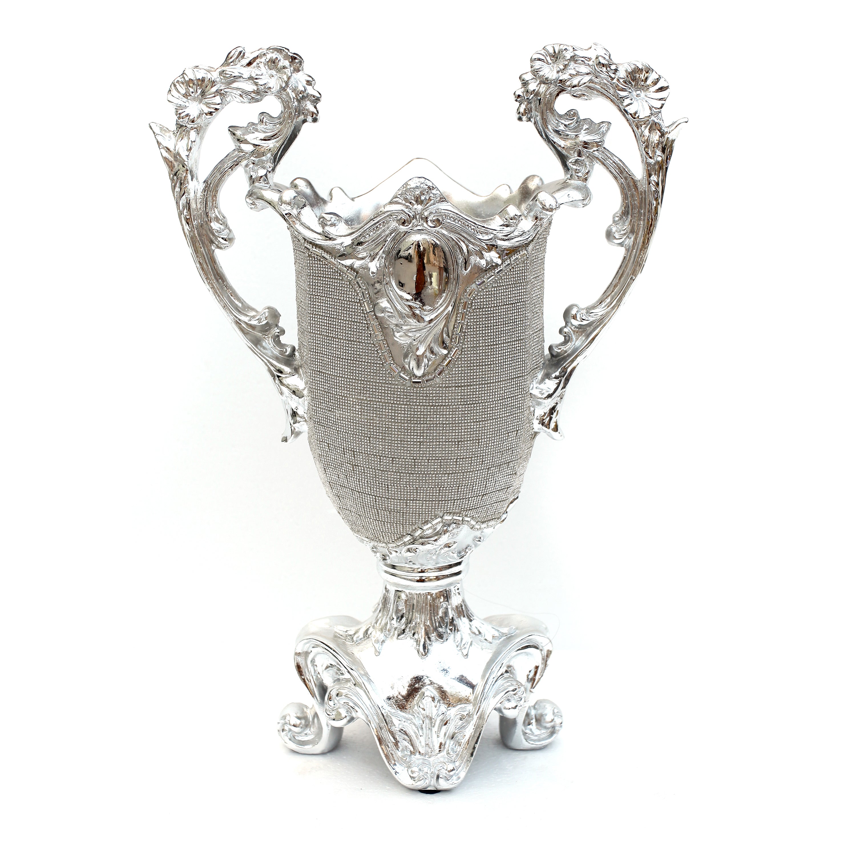 Furnings - Ambrose Chrome Plated Crystal Embellished Ceramic Vase (13.6 In. x 7.1 In. x 19 In.)