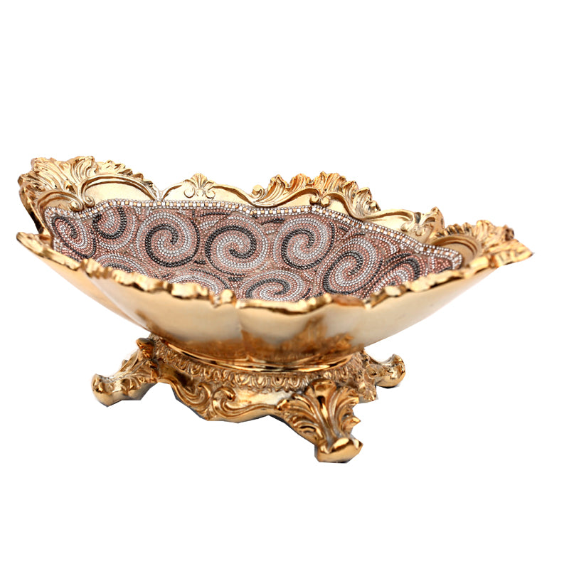 Furnings - Ambrose Gold Plated Crystal Embellished Floral Ceramic Plate (16.5 In. x 10.6 In. 4.2 In.)