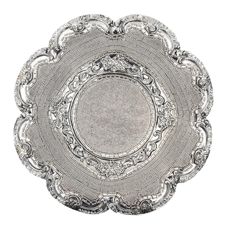 Furnings - Ambrose Chrome Plated Crystal Embellished Ceramic Fruit Platter (13 In. x 13 In. x 6 In.)