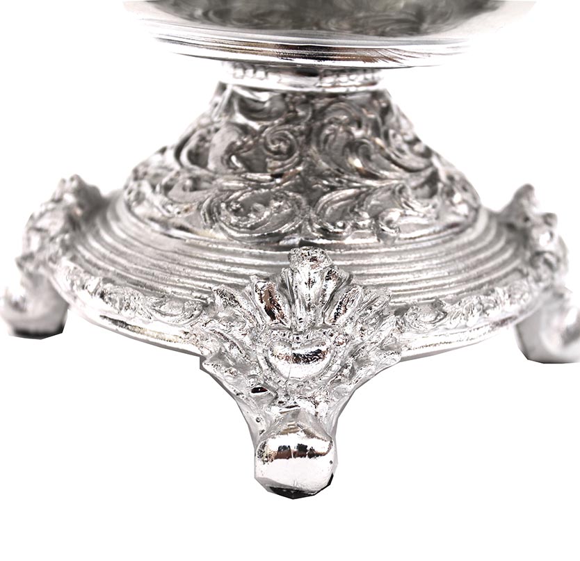 Furnings - Ambrose Chrome Plated Crystal Embellished Ceramic Fruit Platter (13 In. x 13 In. x 6 In.)
