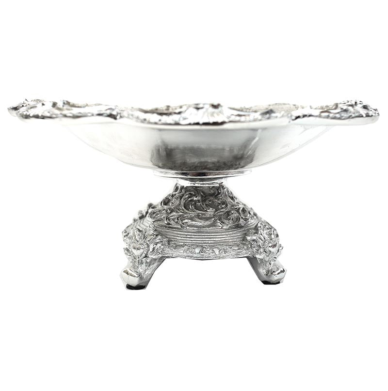 Furnings - Ambrose Chrome Plated Crystal Embellished Ceramic Fruit Platter (13 In. x 13 In. x 6 In.)