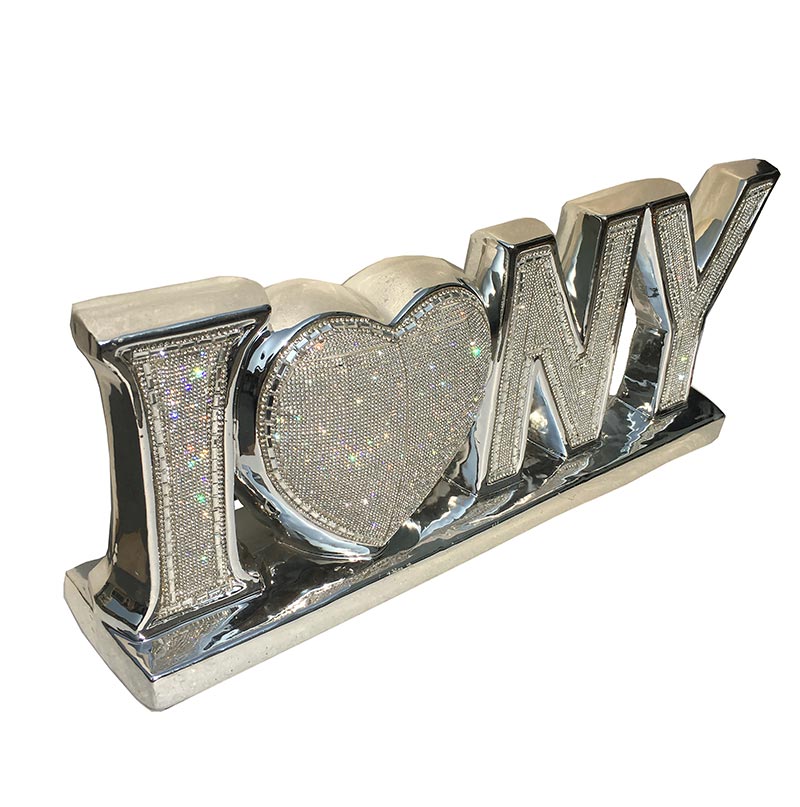 Furnings Ambrose "I Love New York" Ceramic Chrome Plated Table Top in Diamond Incrustation (20-in x 4-in x 8-in)