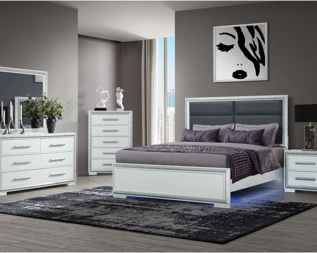 GF Andros Silver Bed Group With Led