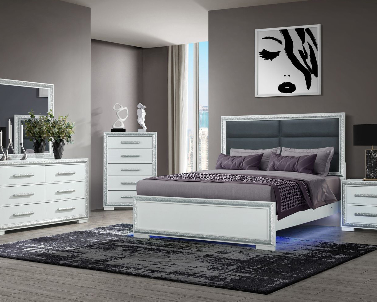 GF Andros Silver Queen Bed Group With Led