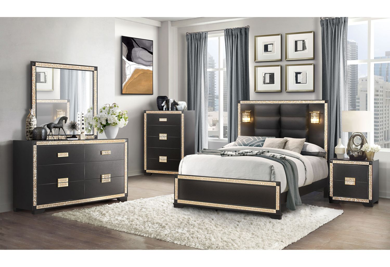 GF Blake/Gold Bed With Lamps