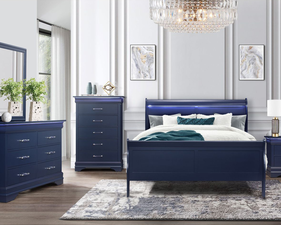 GF Charlie Blue Queen Bed Group With Led
