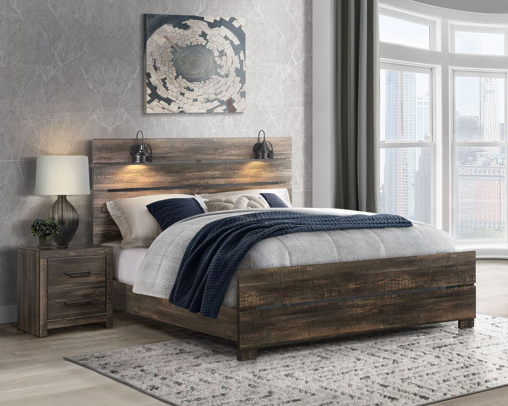 GF Linwood Dark Oak King Bed Group With Lamps