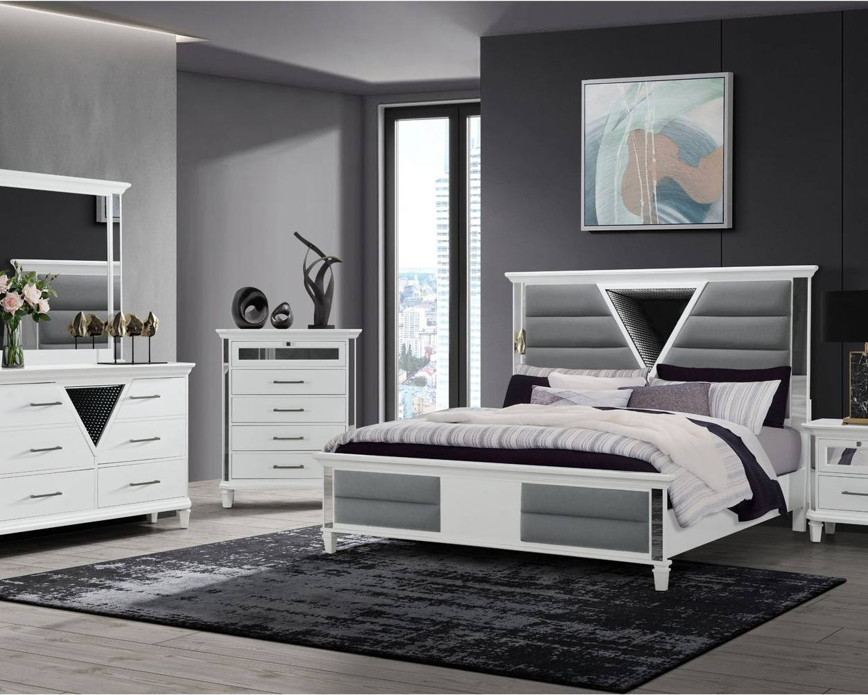 GF Marco King Bed Group With Led 3d Mirror
