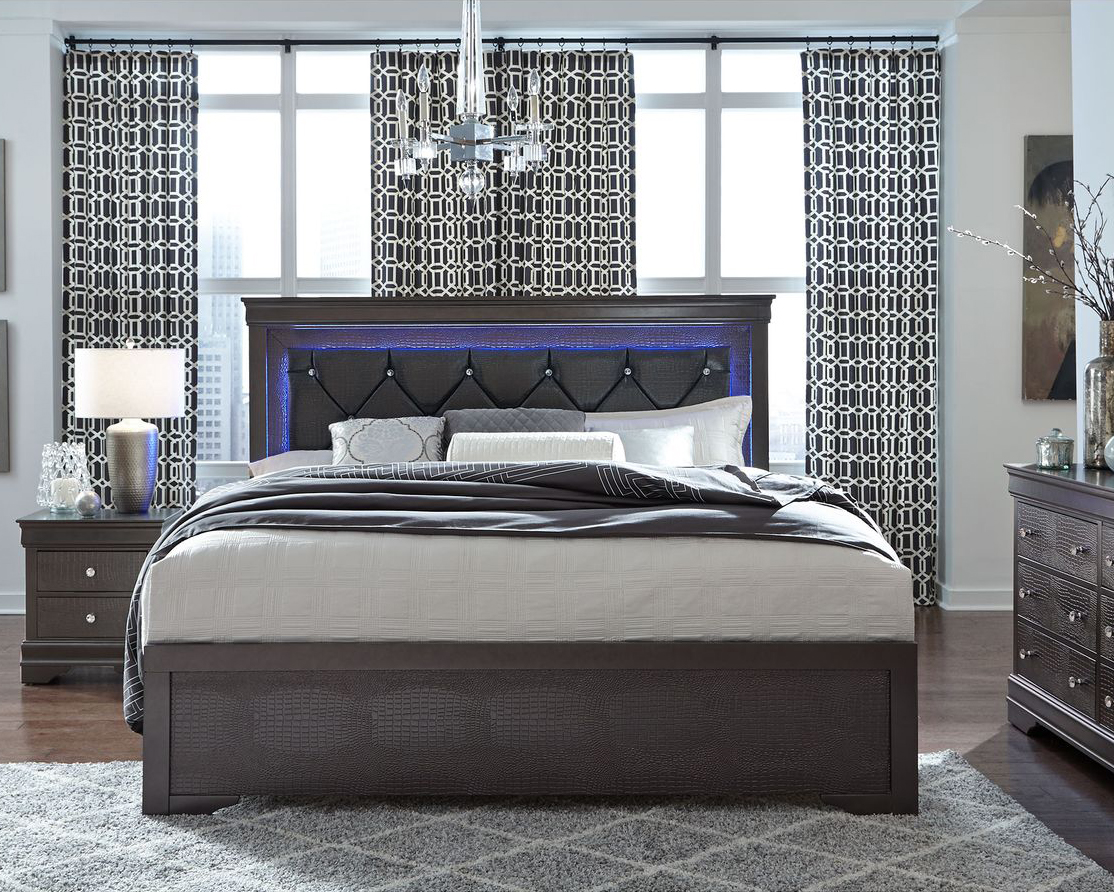 GF Pompei Gray King Bed Group With Led