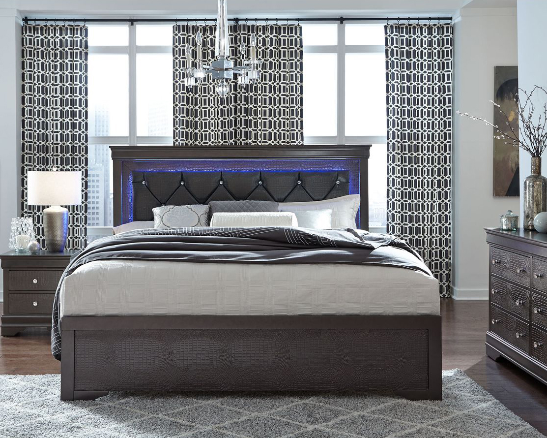 GF Pompei Gray Queen Bed Group With Led