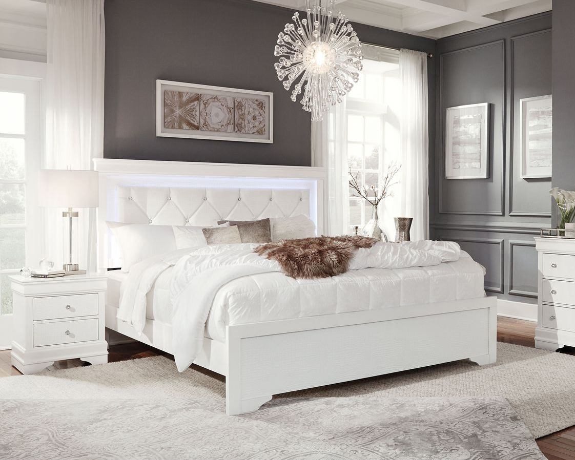GF Pompei White Full Bed Group With Led