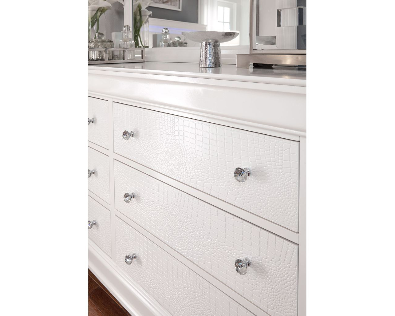 GF Pompei White Full Bed Group With Led