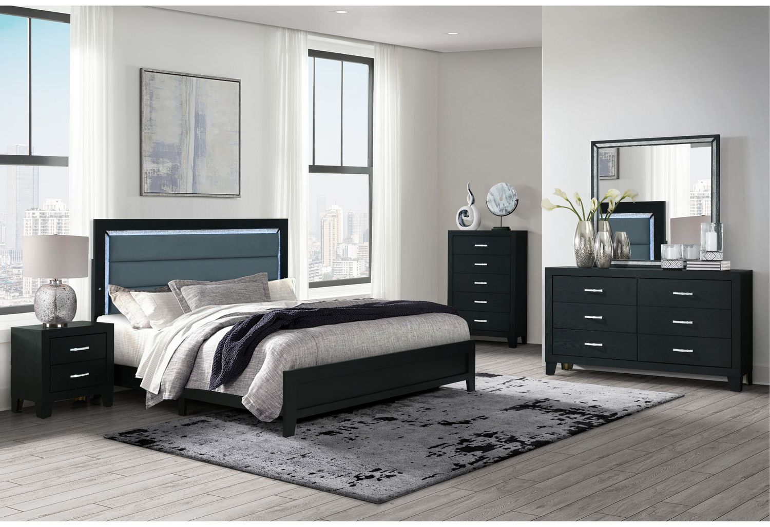 GF Reid Black Full Bed With Led