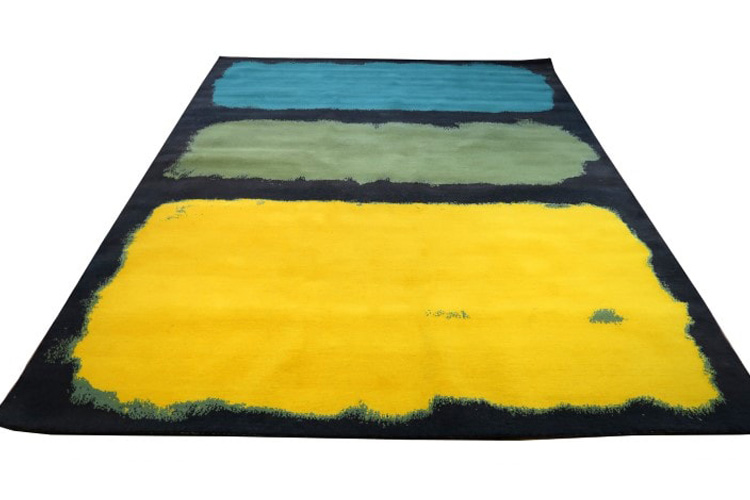 Gordian Rugs Expressionist Handwoven Rug 1 - Yellow/Green/Teal/Charcoal, 6" x 9"
