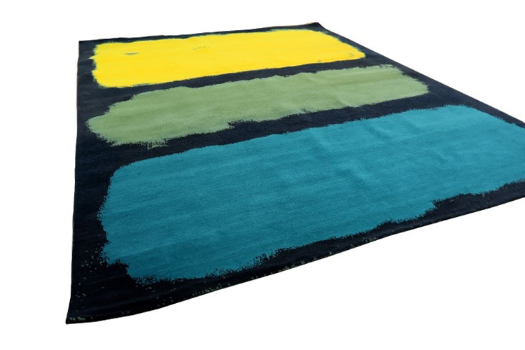 Gordian Rugs Expressionist Handwoven Rug 1 - Yellow/Green/Teal/Charcoal, 6" x 9"
