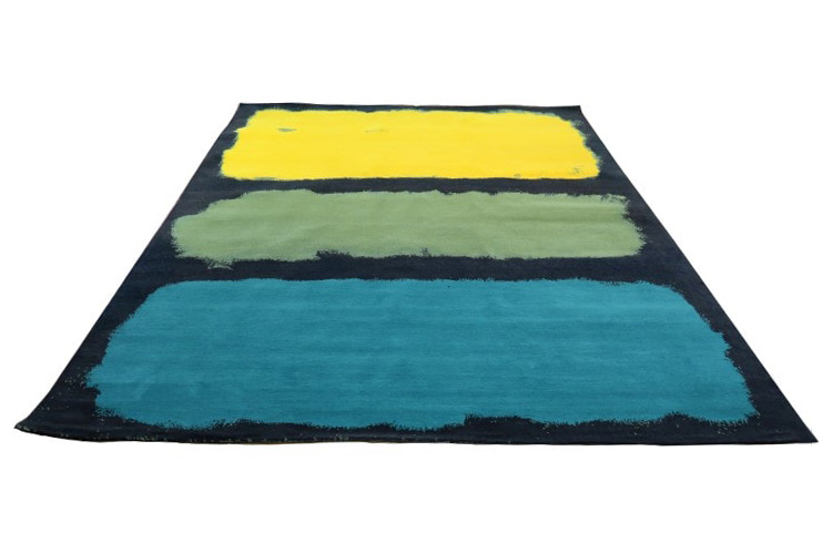 Gordian Rugs Expressionist Handwoven Rug 1 - Yellow/Green/Teal/Charcoal, 6" x 9"