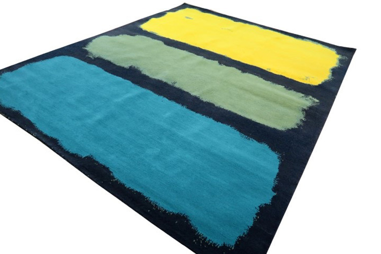 Gordian Rugs Expressionist Handwoven Rug 1 - Yellow/Green/Teal/Charcoal, 6" x 9"