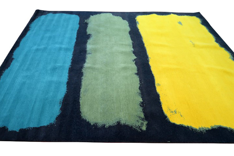 Gordian Rugs Expressionist Handwoven Rug 1 - Yellow/Green/Teal/Charcoal, 6" x 9"
